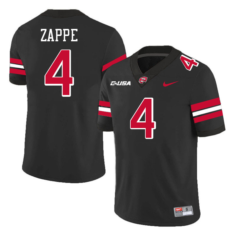 Bailey Zappe WKU Jersey,Western Kentucky Hilltoppers #4 Bailey Zappe Jersey Youth-Black